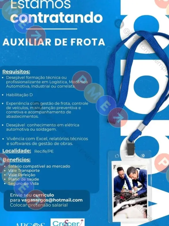 1 Vaga de emprego para Auxiliar De Frota na empresa Argos em 10/09