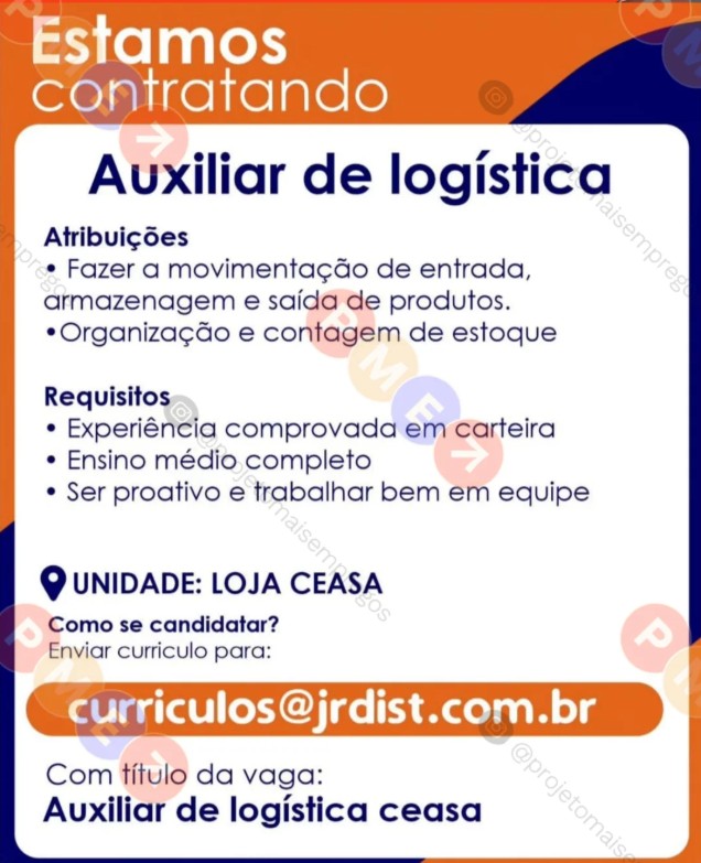 1 Vaga de emprego para Auxiliar De Logística na empresa JR Distribuidora em 27/09