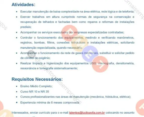 1 Vaga de emprego para Auxiliar De Manutenção na empresa Lúcilo Ávila em 09/09