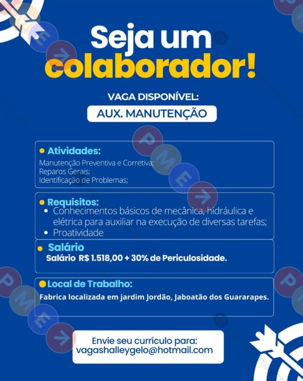 1 Vaga de emprego para Auxiliar De Manutenção sem experiência na Cidade de Jaboatão dos Guararapes em 24/09
