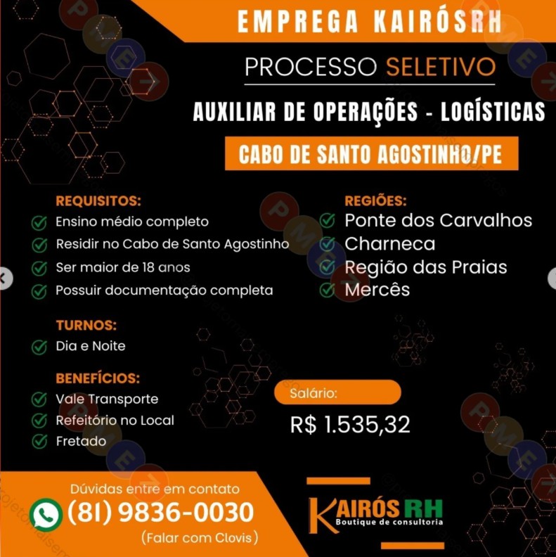 1 Vaga de emprego para Auxiliar De Operações sem experiência na empresa Kairós RH em 19/09