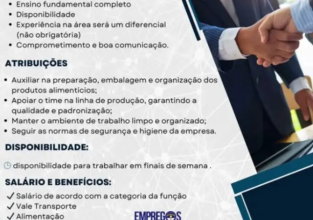 1 Vaga de emprego para Auxiliar De Produção sem experiência na empresa Restaurante Casa dos Frios em 08/09