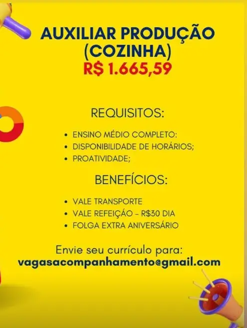 1 Vaga de emprego para Auxiliar De Produção sem experiência no Segmento alimentício em 10/09