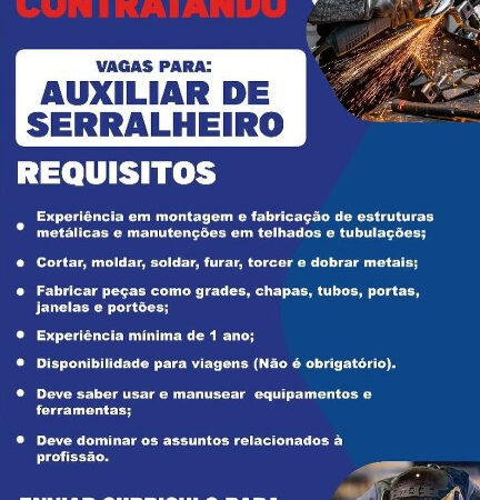 1 Vaga de emprego para Auxiliar De Serralheiro na empresa Qualitech em 12/09