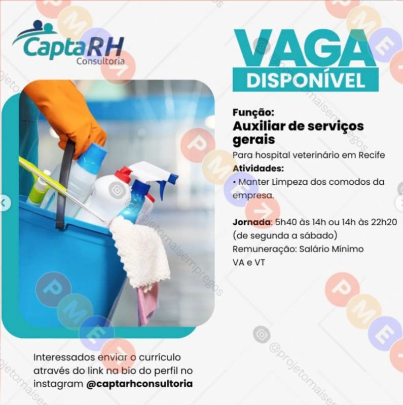 1 Vaga de emprego para Auxiliar De Serviços Gerais na empresa Capta RH em 22/09