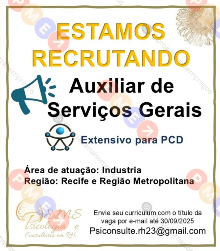 1 Vaga de emprego para Auxiliar De Serviços Gerais na empresa EMS Psicologia e Consultoria de RH em 22/09