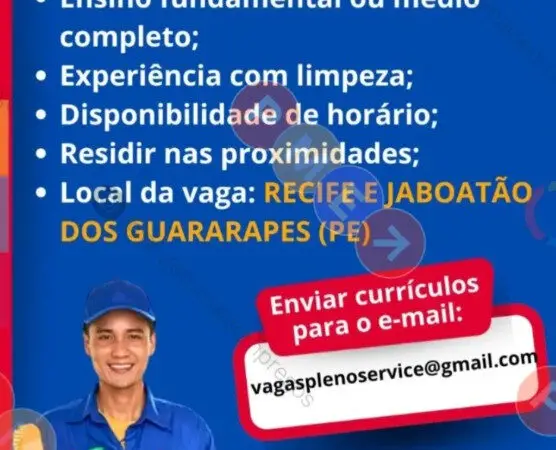 1 Vaga de emprego para Auxiliar De Serviços Gerais na empresa Pleno Group em 10/09