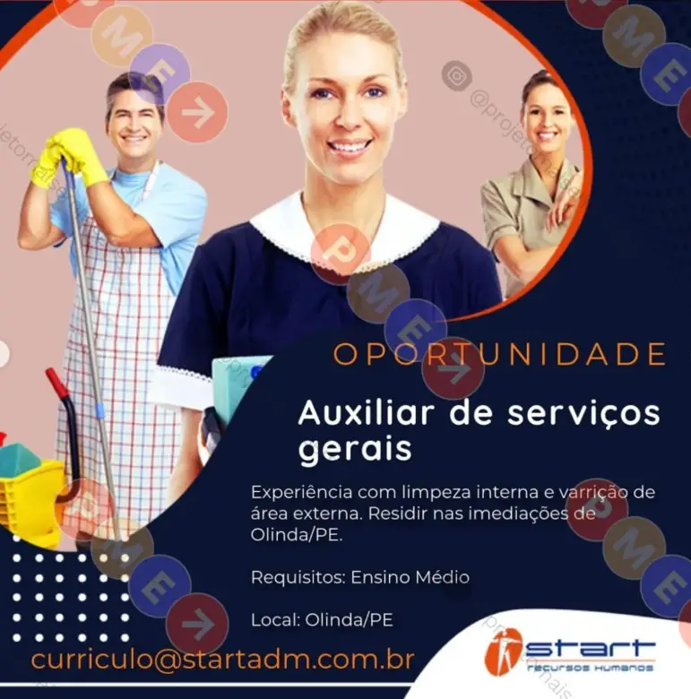 1 Vaga de emprego para Auxiliar De Serviços Gerais na empresa Start Recursos Humanos em 10/09
