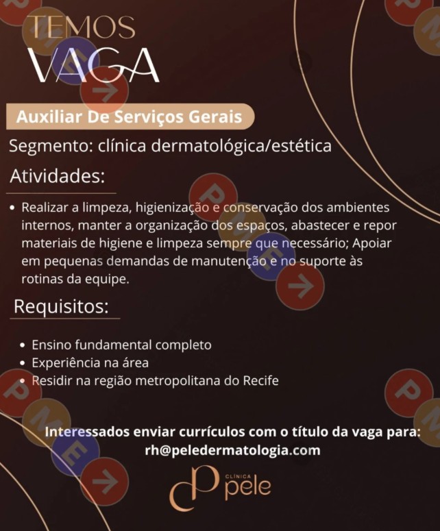 1 Vaga de emprego para Auxiliar De Serviços Gerais na empresa Clínica Pele em 26/09