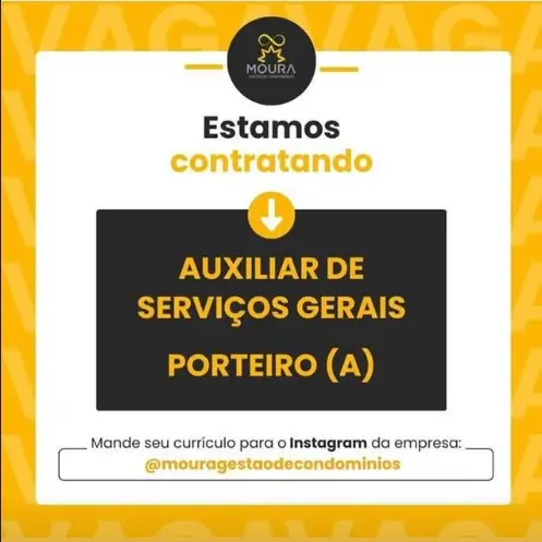 1 Vaga de emprego para Auxiliar De Serviços Gerais, Porteiro na empresa Moura Gestão de Condomínios em 10/09