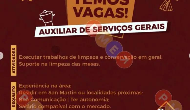 1 Vaga de emprego para Auxiliar De Serviços Gerais na empresa Restaurante Xodó Nordestino em 10/09