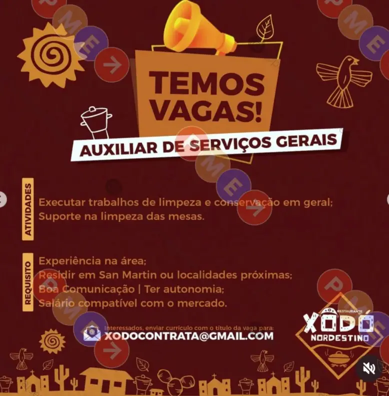 1 Vaga de emprego para Auxiliar De Serviços Gerais na empresa Restaurante Xodó Nordestino em 10/09