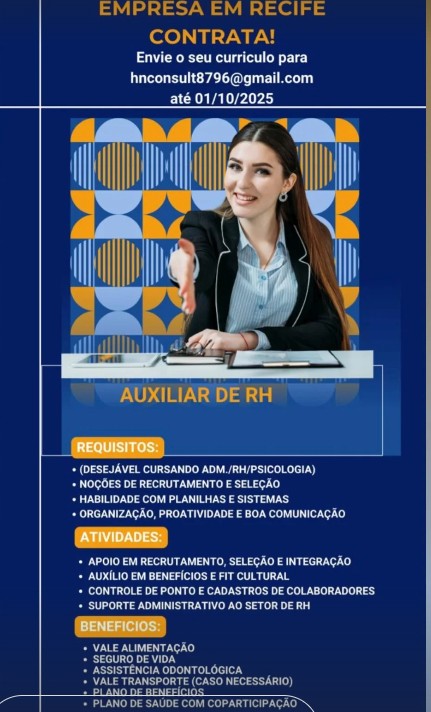 1 Vaga de emprego para Auxiliar sem experiência no Segmento de RH em 25/09