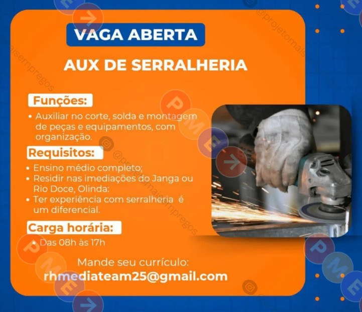 1 Vaga de emprego para Auxiliar sem experiência no Segmento de serralheria em 25/09