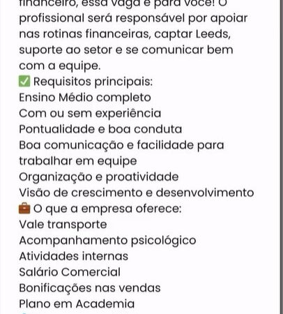 1 Vaga de emprego para Auxiliar sem experiência no Segmento financeiro em 09/09
