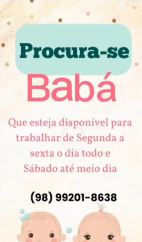 1 Vaga de emprego para Babá no Segmento doméstico em 10/09