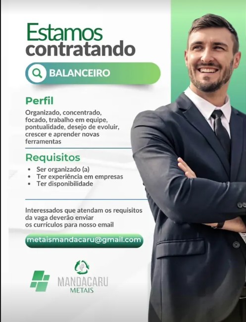 1 Vaga de emprego para Balanceiro na empresa Mandaracu Metais em 18/09