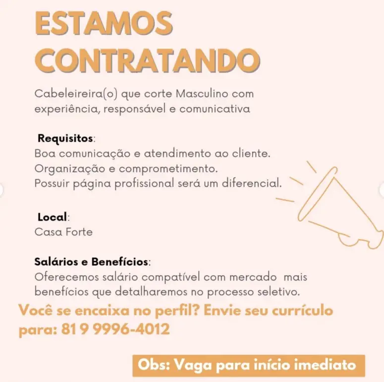 1 Vaga de emprego para Cabelereira no Segmento de salão de beleza em 09/09