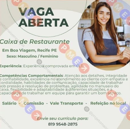 1 Vaga de emprego para Caixa no Segmento alimentício em 18/09