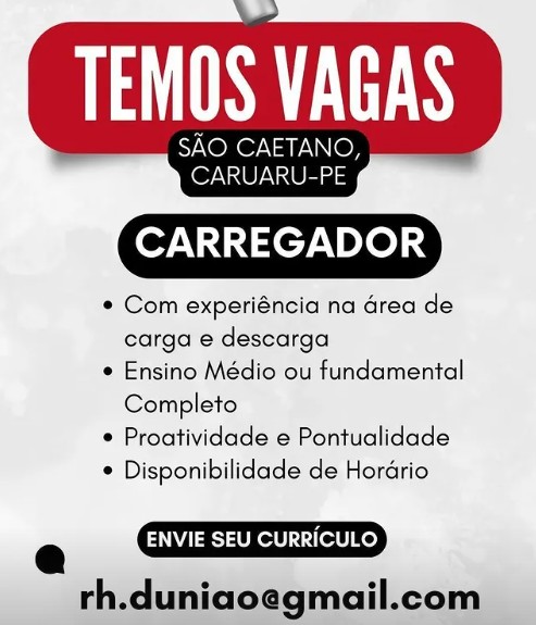 1 Vaga de emprego para Carregador na empresa Dunião em 24/09