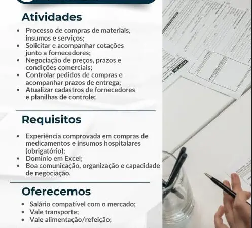 1 Vaga de emprego para Comprador no Segmento hospitalar em 10/09