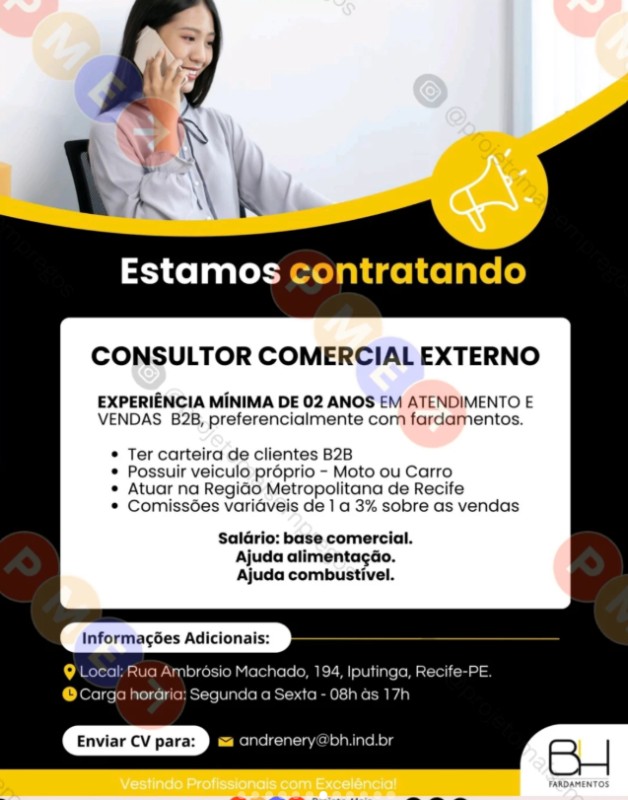 1 Vaga de emprego para Consultor Comercial Externo na empresa BH Fardamentos em 22/09