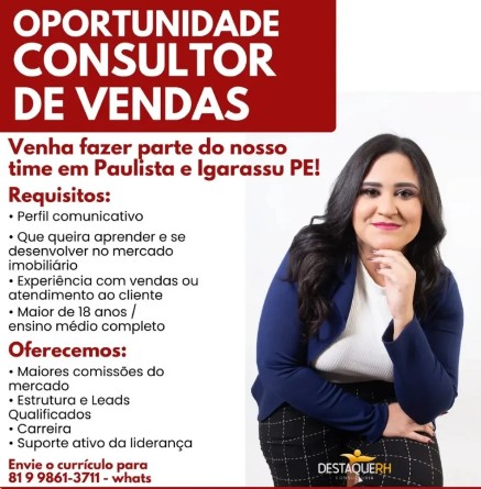1 Vaga de emprego para Consultor De Vendas na empresa Destaque RH em 26/09