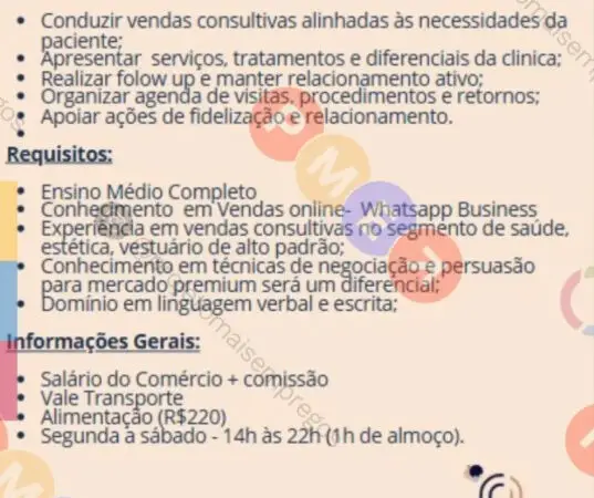 1 Vaga de emprego para Consultor De Vendas na empresa Fabiana Assunção em 10/09