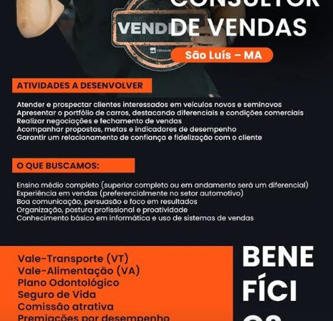 1 Vaga de emprego para Consultor De Vendas na empresa MK Veículos em 12/09
