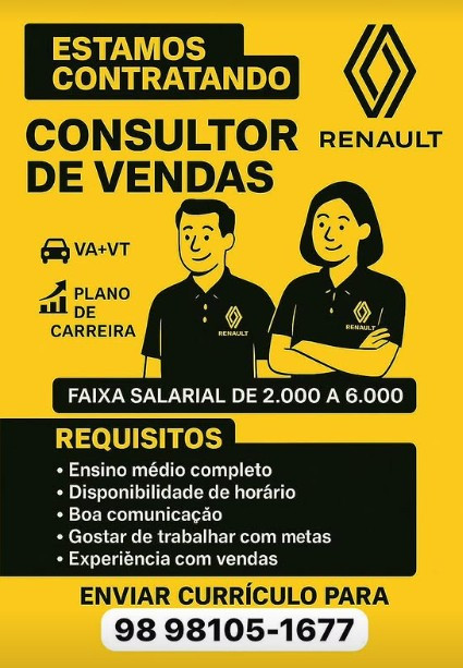 1 Vaga de emprego para Consultor De Vendas na empresa Renault em 12/09