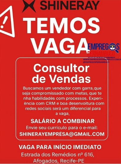 1 Vaga de emprego para Consultor De Vendas sem experiência na empresa Shineray em 22/09