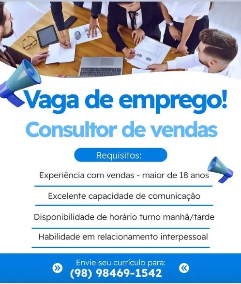 1 Vaga de emprego para Consultor De Vendas no Segmento comercial em 10/09