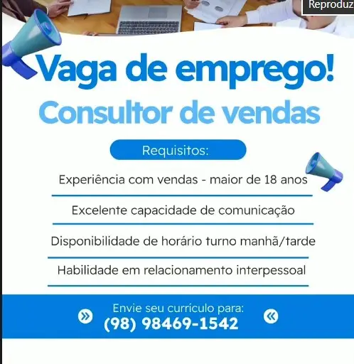 1 Vaga de emprego para Consultor De Vendas no Segmento comercial em 10/09
