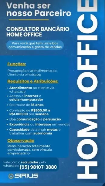 1 Vaga de emprego para Consultor Home Office sem experiência na empresa Sirius em 10/09