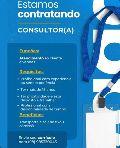 1 Vaga de emprego para Consultor sem experiência no Segmento comercial em 12/09