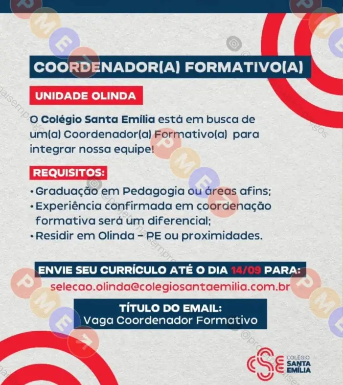 1 Vaga de emprego para Coordenador Formativo no Segmento escolar em 09/09