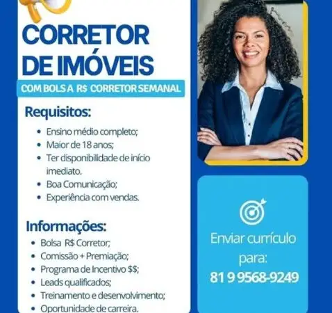 1 Vaga de emprego para Corretor no Segmento de Imóveis em 09/09