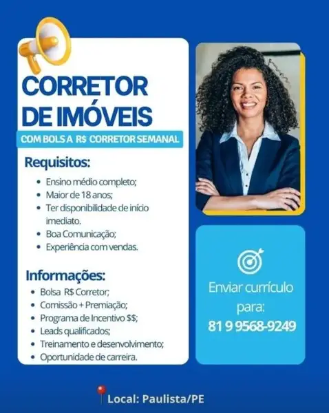 1 Vaga de emprego para Corretor no Segmento de Imóveis em 09/09
