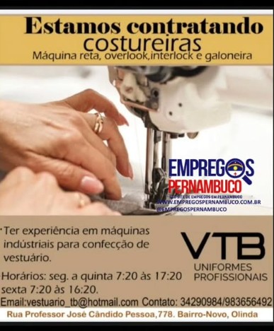 1 Vaga de emprego para Costureira na empresa VTB Uniformes Profissionais em 23/09