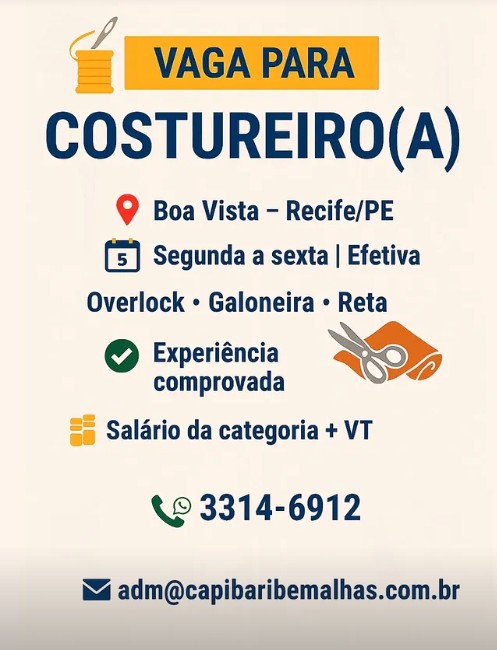 1 Vaga de emprego para Cozinheiro na empresa Capibaribe Malhas em 24/09