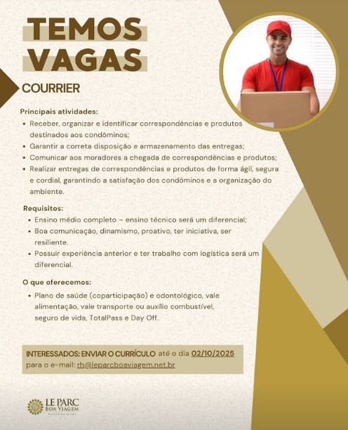 1 Vaga de emprego para Courrier sem experiência na empresa Le Parc em 27/09