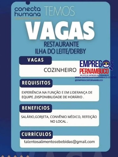 1 Vaga de emprego para Cozinheiro na empresa Conecta Humana em 26/09