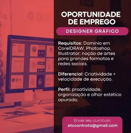 1 Vaga de emprego para Designer sem experiência no Segmento gráfico em 10/09