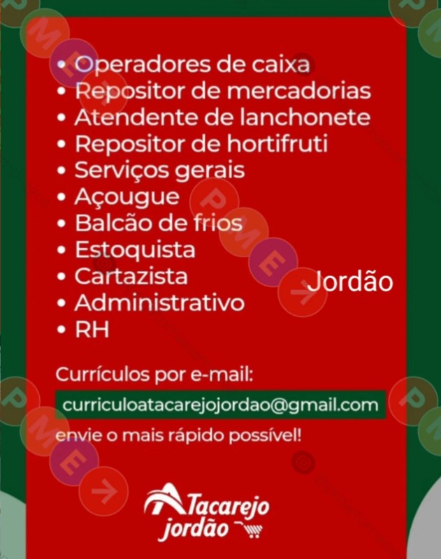 11 Vagas de emprego para Diversos Cargos na empresa Atacarejo Jordão em 25/09