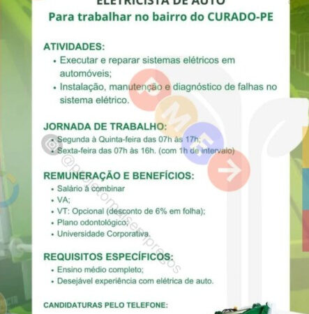 1 Vaga de emprego para Eletricista De Auto sem experiência na empresa Locar em 08/09