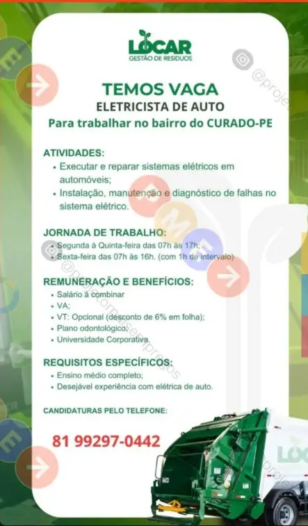 1 Vaga de emprego para Eletricista De Auto sem experiência na empresa Locar em 08/09