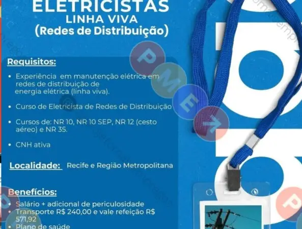 1 Vaga de emprego para Eletricista Linha Viva na empresa Argos em 10/09