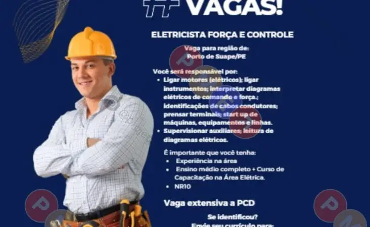 1 Vaga de emprego para Eletricista Força E Controle na empresa Luzyille em 09/09