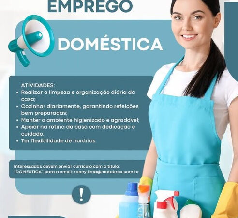 1 Vaga de emprego para Empregada no Segmento doméstico em 12/09