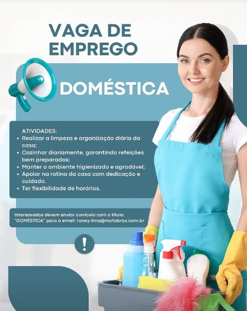 1 Vaga de emprego para Empregada no Segmento doméstico em 12/09